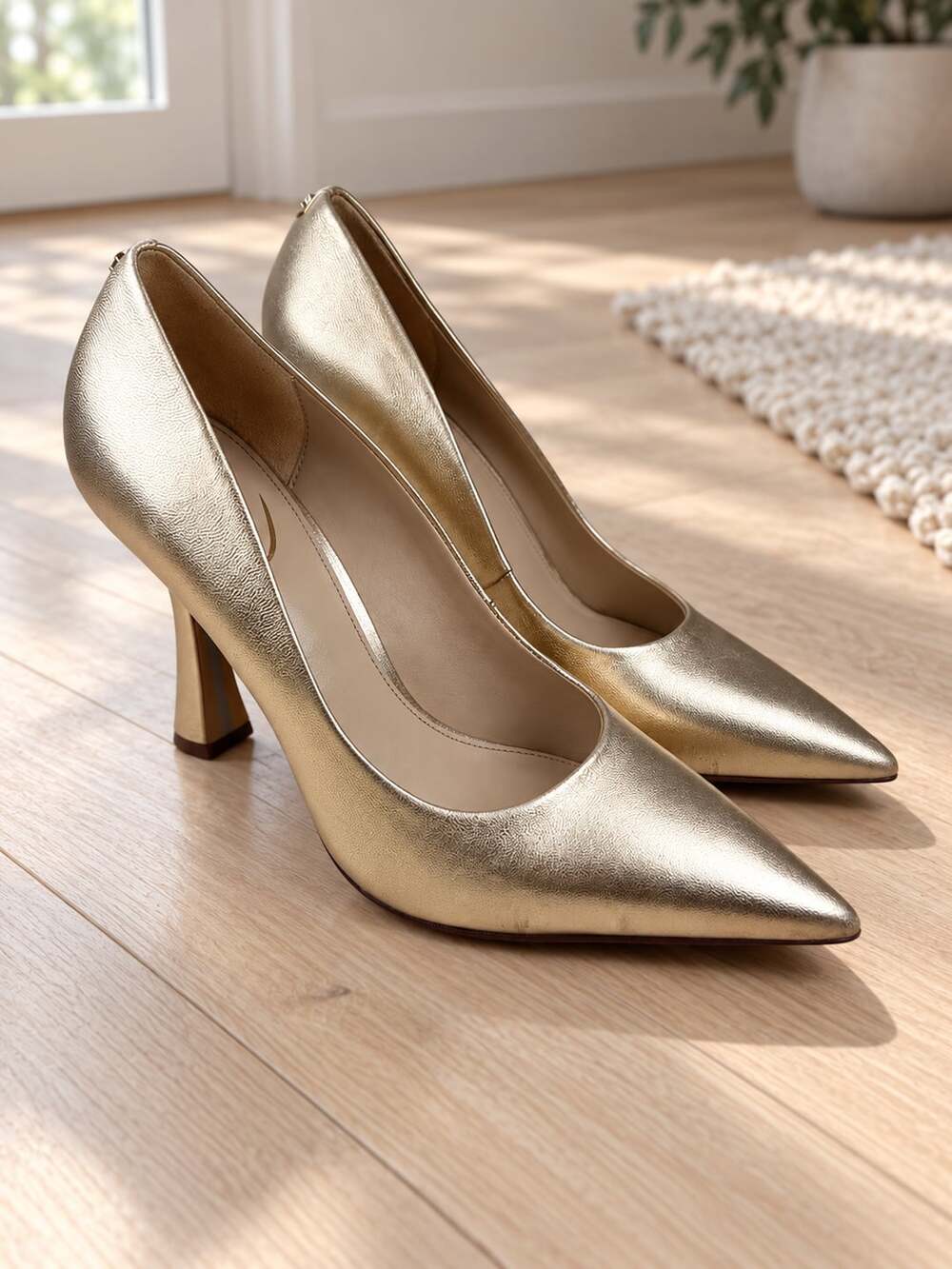 Sam Edelman Hazel Gold Leaf Leather Pointed Toe Pumps Heels 9M